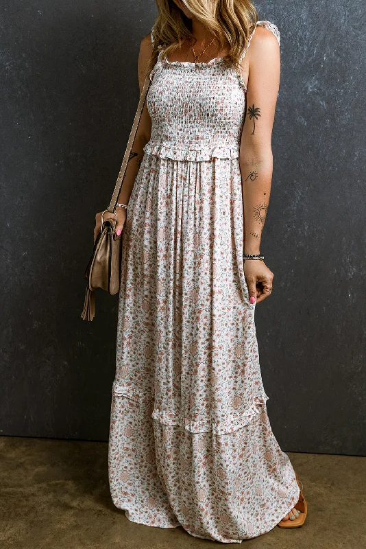 KaleaBoutique Lace Frilly Straps Shirred Floral Maxi Dress Comfortable Bohemian Maxi Dress KaleaBoutique Lace Frilly Straps Shirred Floral Maxi Dress Comfortable Bohemian Maxi Dress