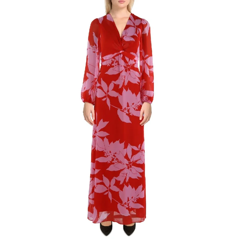 Maison Tara Womens Chiffon Floral Maxi Dress Elegant Maxi Dress with Slit