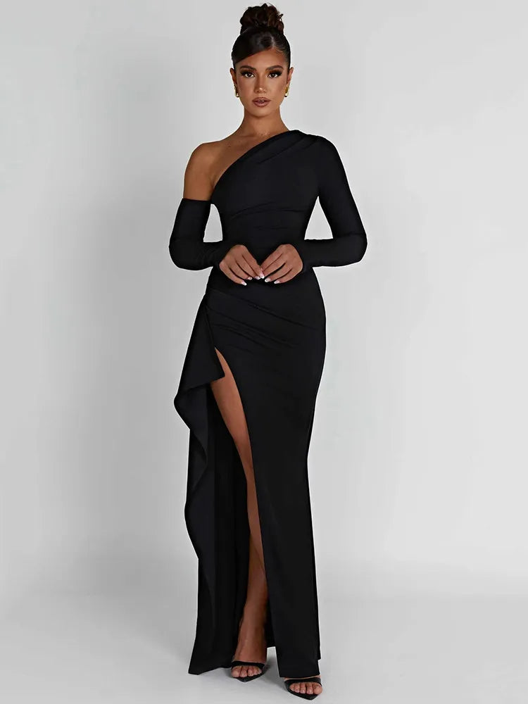 Oblique Shoulder Thigh High Split Maxi Dress Women Long Sleeve Backless Bodycon Sexy Club Party Long Dress Vestidos Trendy Printed Maxi Dress Oblique Shoulder Thigh High Split Maxi Dress Women Long Sleeve Backless Bodycon Sexy Club Party Long Dress Vestidos Trendy Printed Maxi Dress