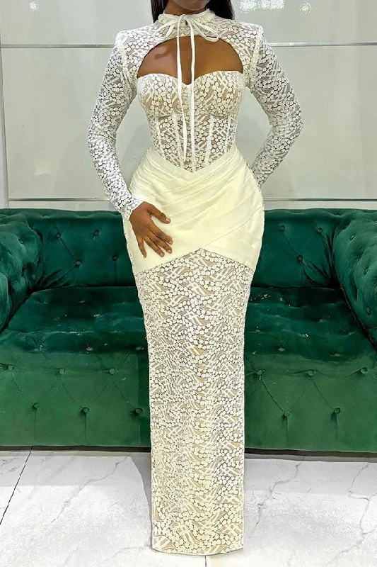 Patchwork Lace Striking Lace-Up Cutout Split Back Maxi Dress Fashionable Chiffon Tiered Maxi Dress Patchwork Lace Striking Lace-Up Cutout Split Back Maxi Dress Fashionable Chiffon Tiered Maxi Dress