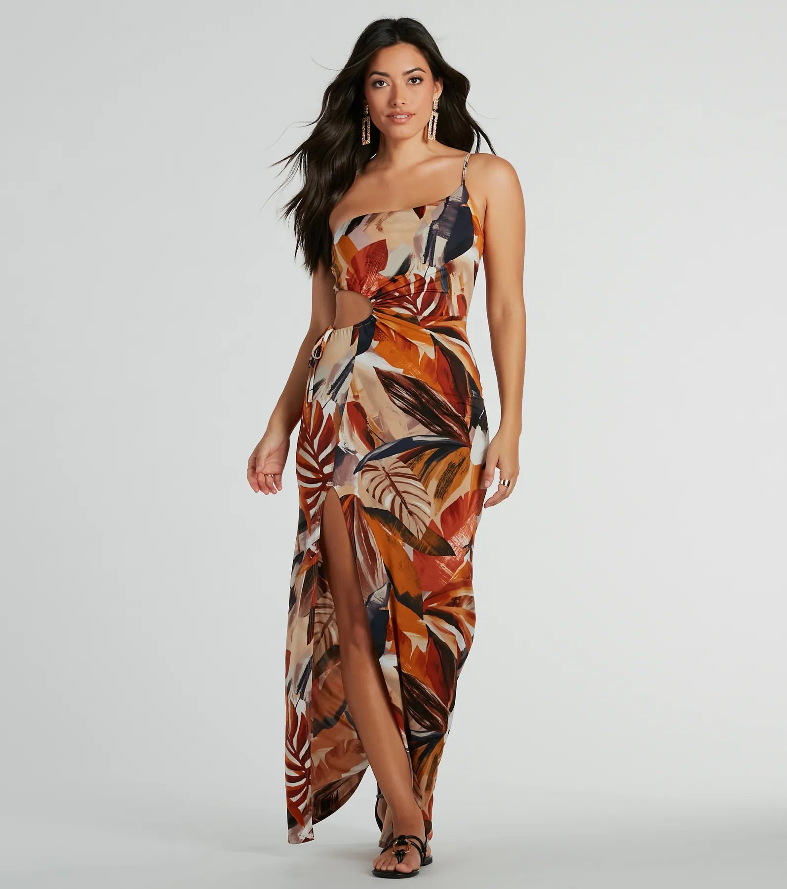Pretty In Paradise One-Shoulder Tropical Maxi Dress Comfortable Maxi Dress with Slits Pretty In Paradise One-Shoulder Tropical Maxi Dress Comfortable Maxi Dress with Slits