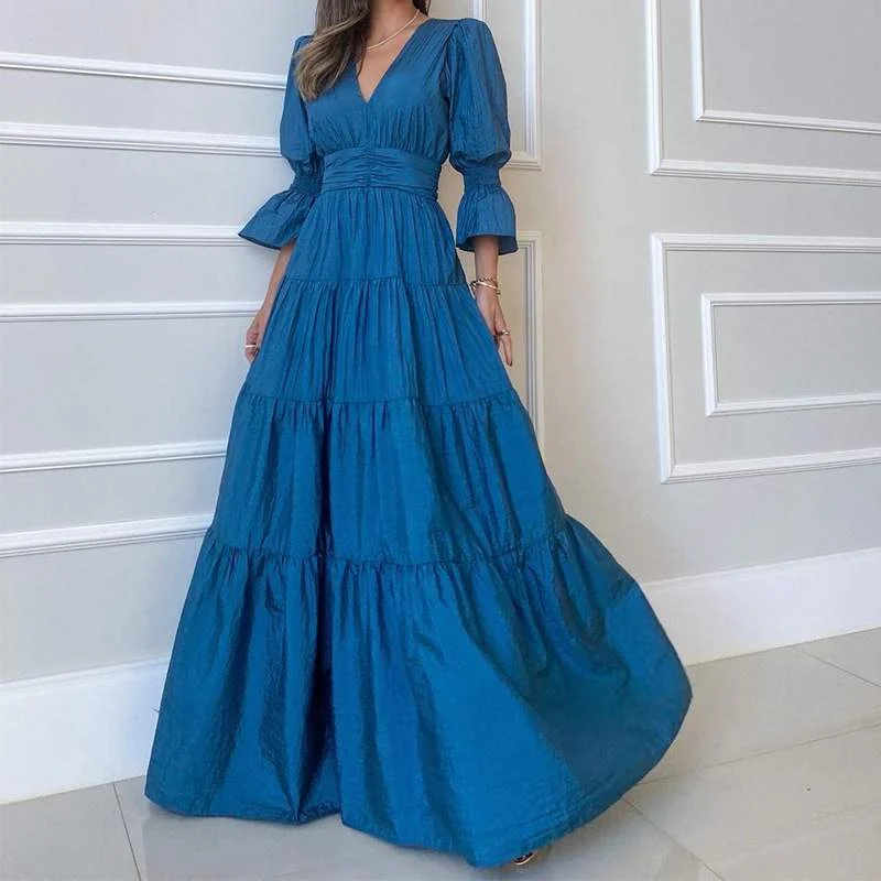 Puff Sleeve Solid Party Dress Summer Fashion Elastic Waist Maxi Dresses Trendy Maxi Dress with Bow Puff Sleeve Solid Party Dress Summer Fashion Elastic Waist Maxi Dresses Trendy Maxi Dress with Bow