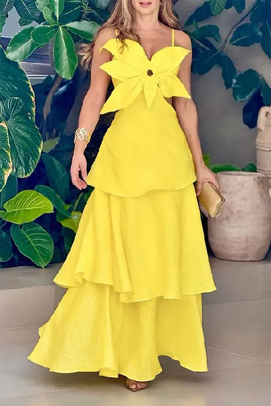 Solid Color 3D Flower Decor Sweet Tiered Ruffles Maxi Dress Elegant Tiered Maxi Dress Solid Color 3D Flower Decor Sweet Tiered Ruffles Maxi Dress Elegant Tiered Maxi Dress