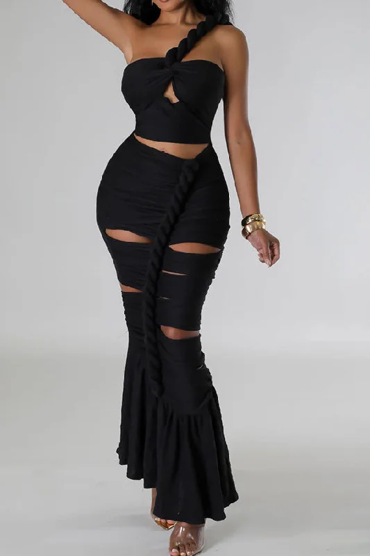 Solid Color One Shoulder Flattering Cutout Ruched Fishtail Maxi Dress Comfortable Plunging Neckline Maxi Dress Solid Color One Shoulder Flattering Cutout Ruched Fishtail Maxi Dress Comfortable Plunging Neckline Maxi Dress