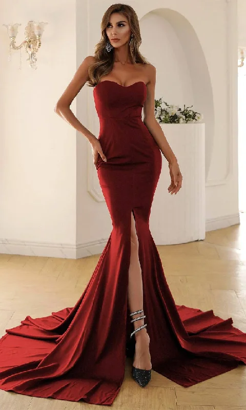 Sophisticated Moment <br><span> Burgundy Strapless Sweetheart Neck Front Slit Mermaid Train Maxi Dress</span> Cozy Knit Maxi Dress Sophisticated Moment <br><span> Burgundy Strapless Sweetheart Neck Front Slit Mermaid Train Maxi Dress</span> Cozy Knit Maxi Dress