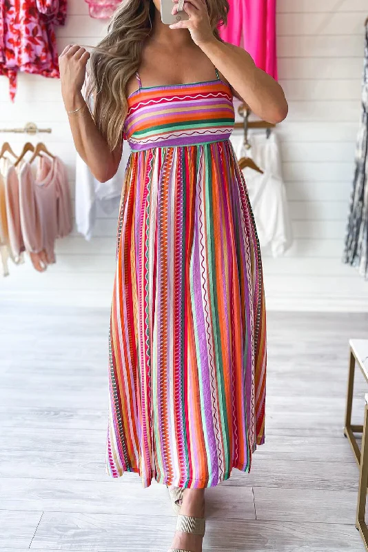 KaleaBoutique Striped Thin Straps Smocked Back Boho Maxi Dress Fashionable Layered Maxi Dress KaleaBoutique Striped Thin Straps Smocked Back Boho Maxi Dress Fashionable Layered Maxi Dress