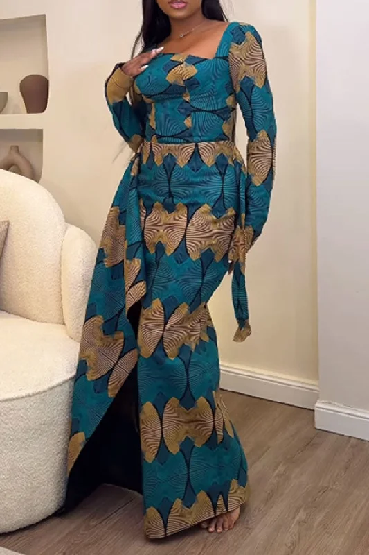 Tribal Print Smart Asymmetric Layered Lace-Up Maxi Dress Comfortable Fitted Maxi Dress Tribal Print Smart Asymmetric Layered Lace-Up Maxi Dress Comfortable Fitted Maxi Dress