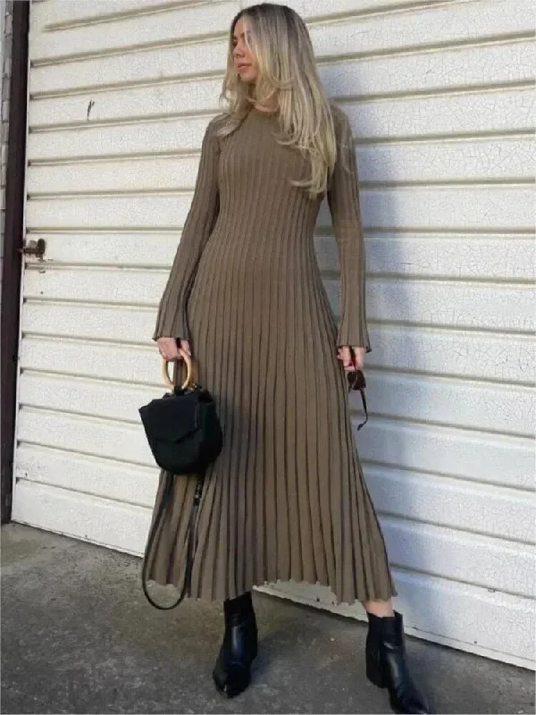 Women Knitted Long Dress Casual Solid Color O-neck Ribbed Long Sleeve Pleated Dresses Elegant Lace Up Bodycon Maxi Dress Robe Fashionable Sleeveless Maxi Dress Women Knitted Long Dress Casual Solid Color O-neck Ribbed Long Sleeve Pleated Dresses Elegant Lace Up Bodycon Maxi Dress Robe Fashionable Sleeveless Maxi Dress