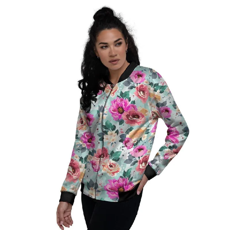 Colorful Rose Floral Women's Bomber Jacket Rayon Fabric Velvet Fabric Corduroy Fabric Colorful Rose Floral Women's Bomber Jacket Rayon Fabric Velvet Fabric Corduroy Fabric