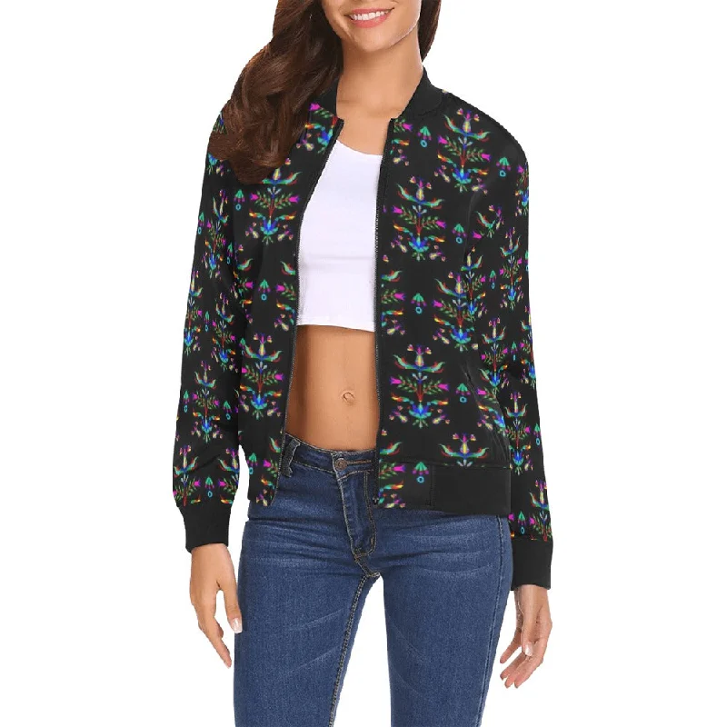 Dakota Damask Black All Over Print Bomber Jacket for Women Fleece Jacket Down Jacket Parka Dakota Damask Black All Over Print Bomber Jacket for Women Fleece Jacket Down Jacket Parka