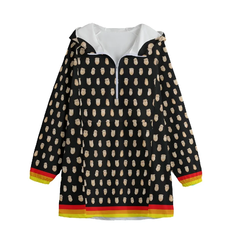 Elk Teeth on Black Unisex Windbreaker Long Jacket Nylon Fabric Polyester Fabric Spandex Fabric