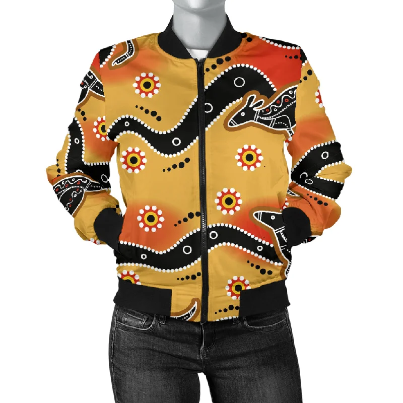 Kangaroo Australian Aboriginal Art Pattern Women'S Bomber Jacket Striped Jacket Polka Dot Jacket Floral Jacket Kangaroo Australian Aboriginal Art Pattern Women'S Bomber Jacket Striped Jacket Polka Dot Jacket Floral Jacket