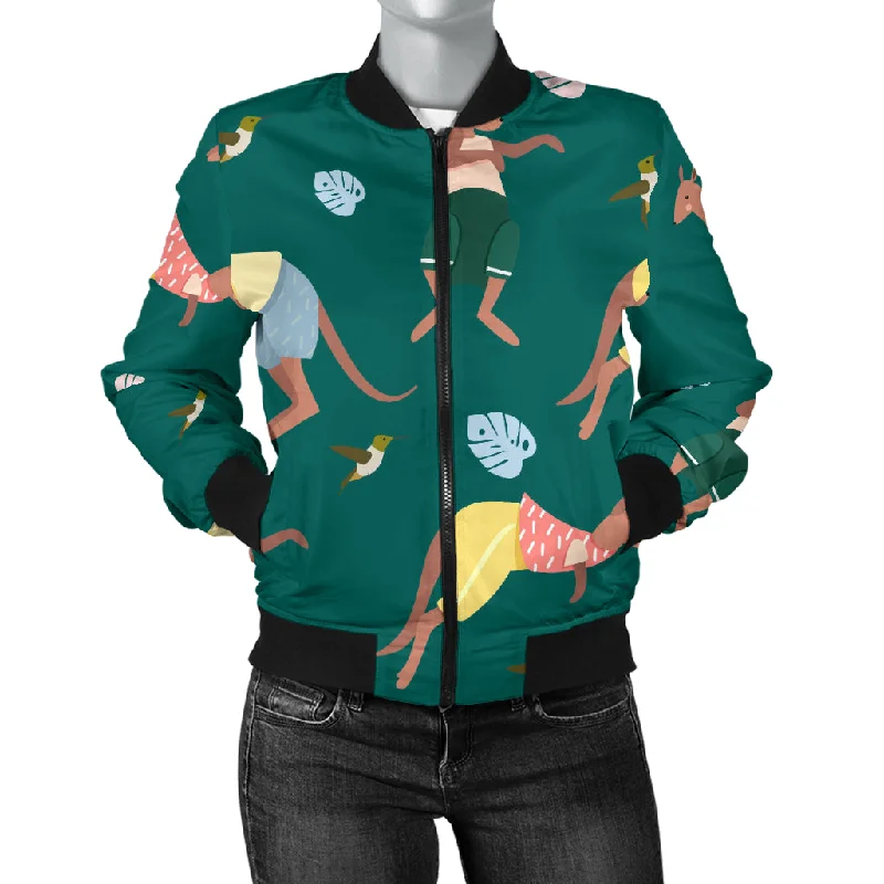 Kangaroo Leaves Pattern Women'S Bomber Jacket One-Shoulder Jacket Off-the-Shoulder Jacket Asymmetrical Jacket Kangaroo Leaves Pattern Women'S Bomber Jacket One-Shoulder Jacket Off-the-Shoulder Jacket Asymmetrical Jacket