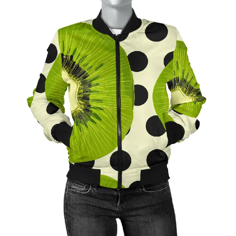 Kiwi Black Dot Background Women'S Bomber Jacket Denim Fabric Leather Fabric Suede Fabric Kiwi Black Dot Background Women'S Bomber Jacket Denim Fabric Leather Fabric Suede Fabric