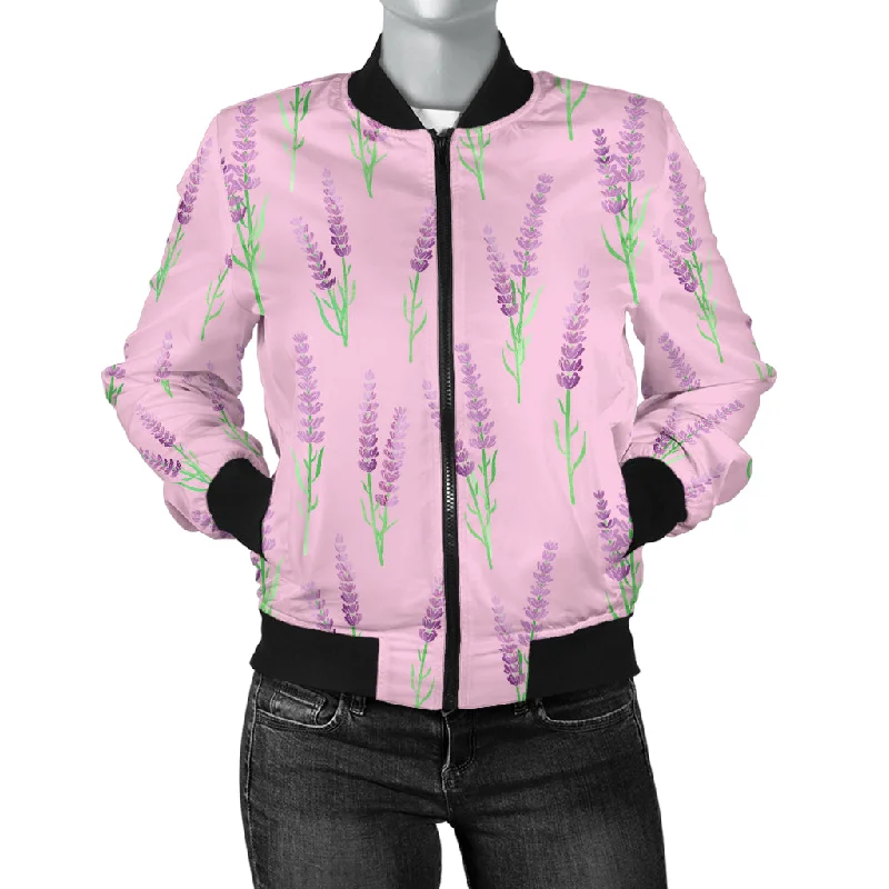 Lavender Pattern Pink Background Women'S Bomber Jacket Trench Coat Raincoat Waterproof Jacket Lavender Pattern Pink Background Women'S Bomber Jacket Trench Coat Raincoat Waterproof Jacket