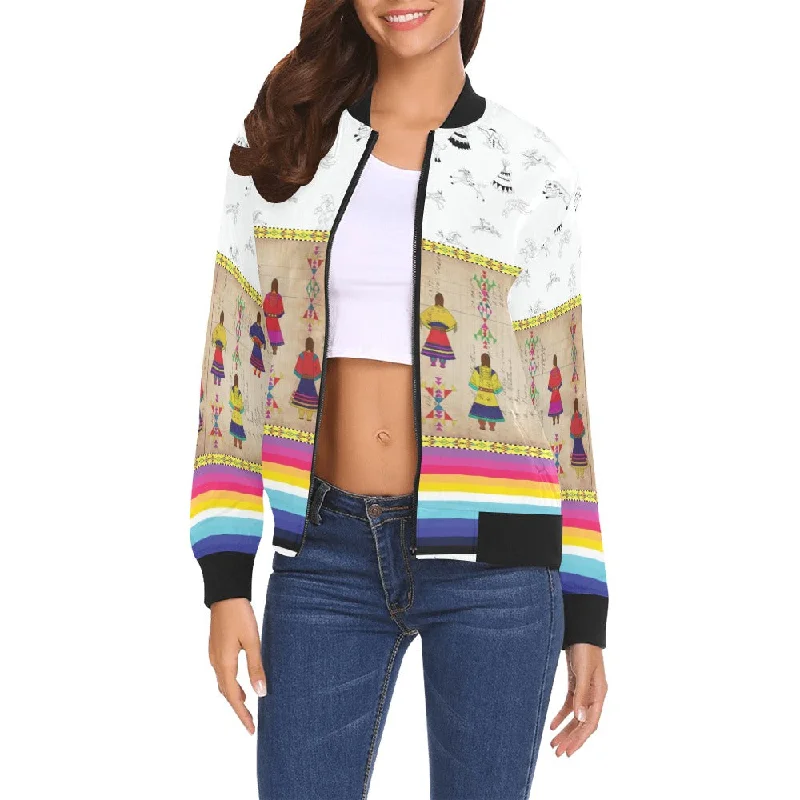 Ledger Round Dance Clay Bomber Jacket for Women Stand-Up Collar Roll-Neck Collar Turtle Neck Ledger Round Dance Clay Bomber Jacket for Women Stand-Up Collar Roll-Neck Collar Turtle Neck