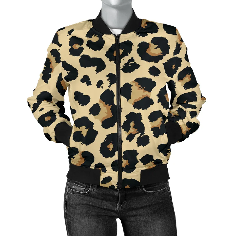 Leopard Print Design Pattern Women'S Bomber Jacket A-Line Jacket Boat Neck Shawl Collar Leopard Print Design Pattern Women'S Bomber Jacket A-Line Jacket Boat Neck Shawl Collar