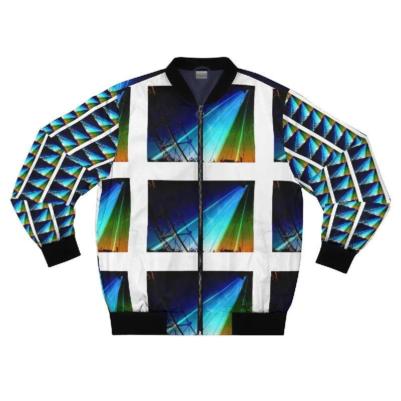 Men's AOP Bomber Jacket BLUE LONDON Ribbed Jacket Pleated Jacket Ruffled Jacket