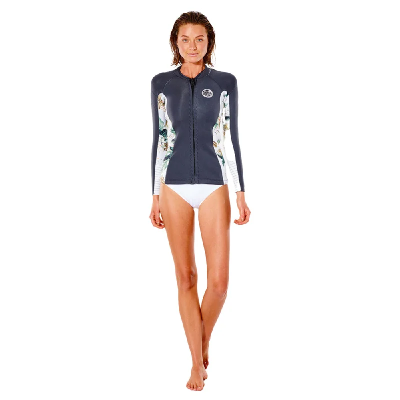 Rip Curl Womens Dawn Patrol Long Sleeve Neoprene Jacket Charcoal Front Pockets Side Pockets Patch Pockets Rip Curl Womens Dawn Patrol Long Sleeve Neoprene Jacket Charcoal Front Pockets Side Pockets Patch Pockets