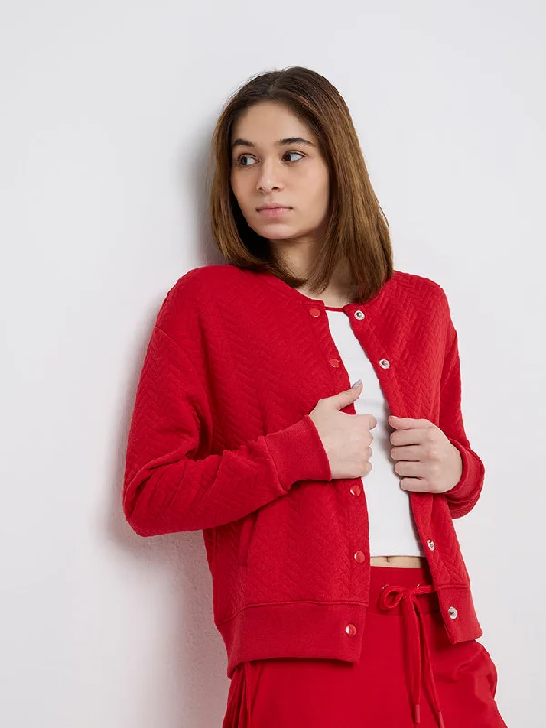 Studiofit Red Chevron Textured Jacket Print Jacket Jacquard Jacket Embroidered Jacket Studiofit Red Chevron Textured Jacket Print Jacket Jacquard Jacket Embroidered Jacket