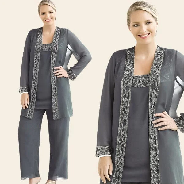 Elegant Sequined Mother of Bride Pant Suit with Jacket Satin Jacket Silk Jacket Chiffon Jacket Elegant Sequined Mother of Bride Pant Suit with Jacket Satin Jacket Silk Jacket Chiffon Jacket