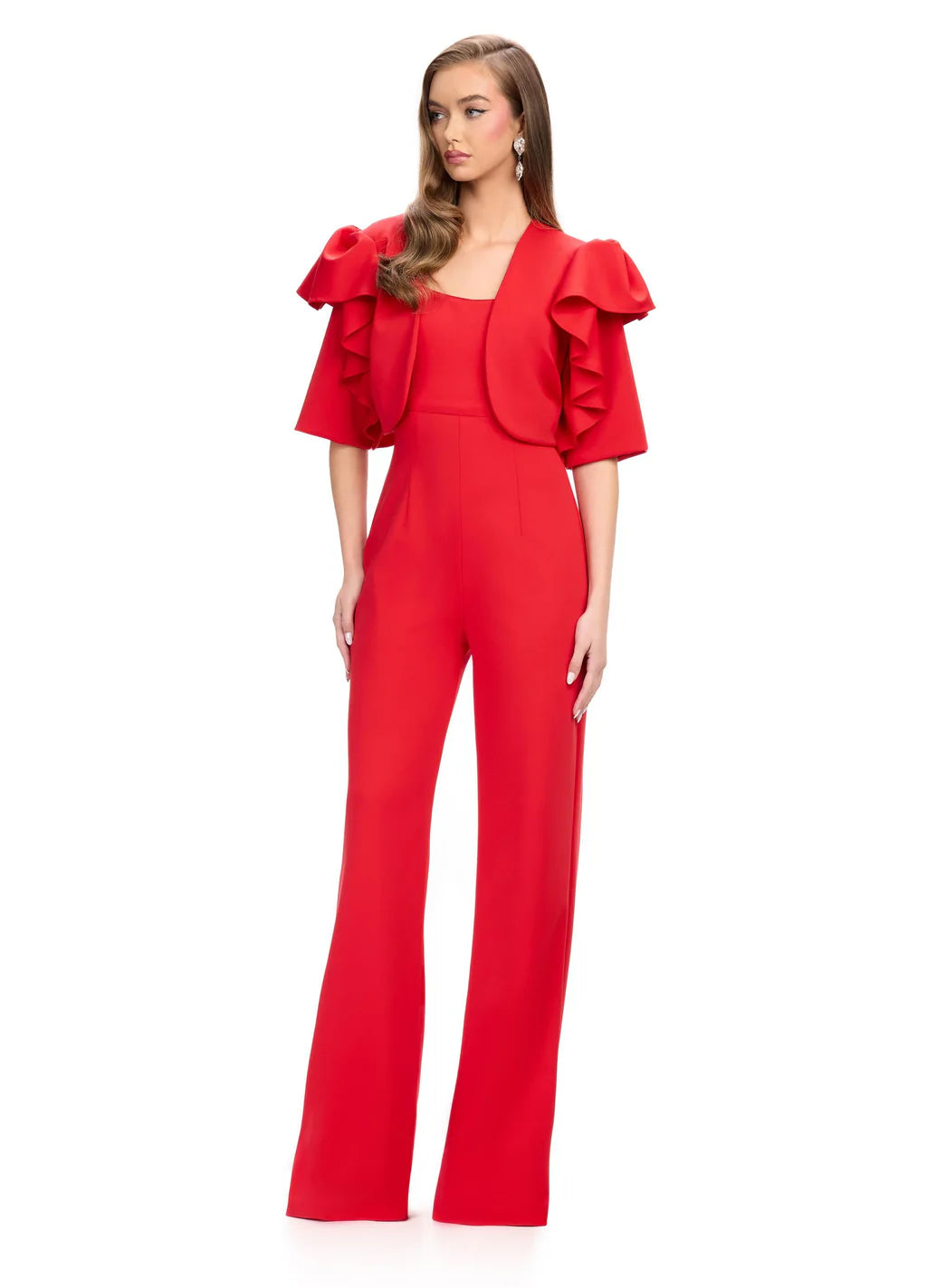 Ashley Lauren 11760 Scuba Jumpsuit with Jacket Ruffle Sleeves Wide Pants Legs Striped Jacket Polka Dot Jacket Floral Jacket Ashley Lauren 11760 Scuba Jumpsuit with Jacket Ruffle Sleeves Wide Pants Legs Striped Jacket Polka Dot Jacket Floral Jacket