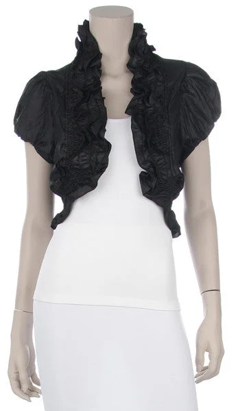 Black Ruffled Bolero Jacket Short Sleeve Ruffled Black Bolero Jacket Snapped Jacket Toggled Jacket Drawstring Jacket Black Ruffled Bolero Jacket Short Sleeve Ruffled Black Bolero Jacket Snapped Jacket Toggled Jacket Drawstring Jacket