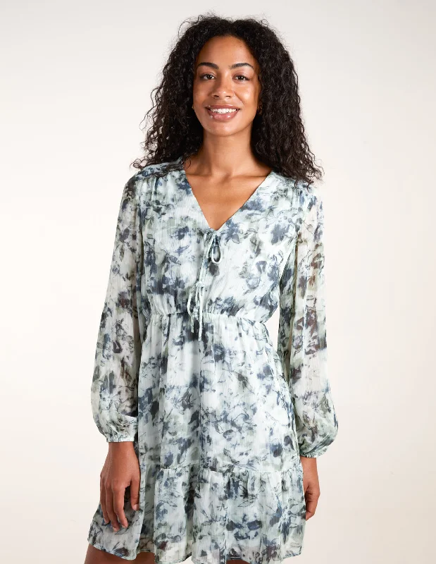 Tie Front Watercolour Mini Dress Chic Sleeveless Mini Dress