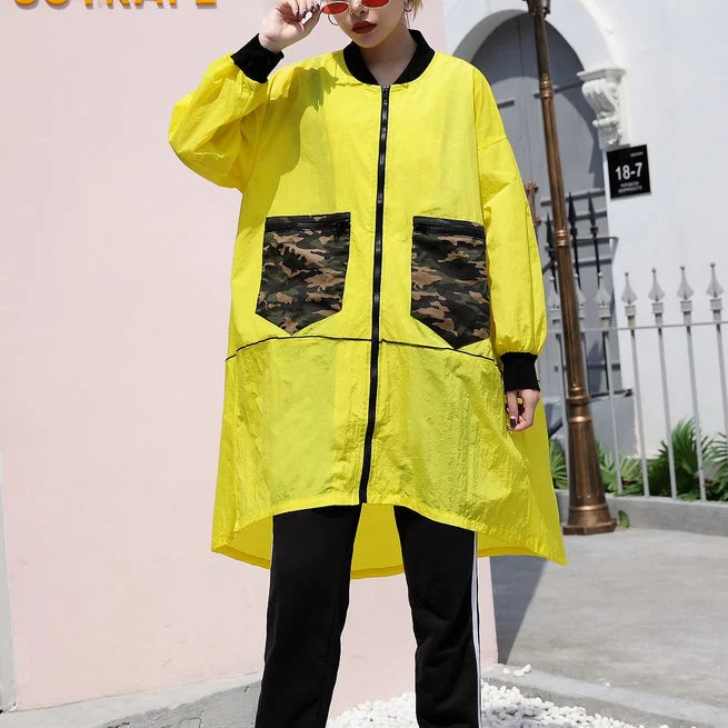 Fashion yellow thin Coat casual low high cardigans Fashion big pockets jackets Bomber Jacket Anorak Windbreaker Fashion yellow thin Coat casual low high cardigans Fashion big pockets jackets Bomber Jacket Anorak Windbreaker