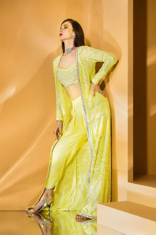 Yellow Dhoti with embroidered top with embroidered jacket Denim Jacket Leather Jacket Suede Jacket Yellow Dhoti with embroidered top with embroidered jacket Denim Jacket Leather Jacket Suede Jacket