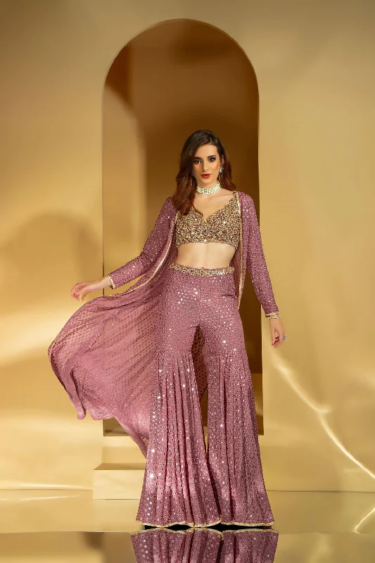 Gharara with embroidered top and matching Jacket Zippered Jacket Buttoned Jacket Snapped Jacket Gharara with embroidered top and matching Jacket Zippered Jacket Buttoned Jacket Snapped Jacket