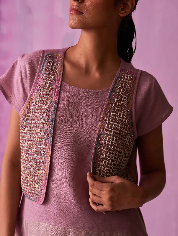 Kasa Hand-Embroidered Jacket - Lavender Hooded Jacket Caped Jacket Shawl Collar Jacket Kasa Hand-Embroidered Jacket - Lavender Hooded Jacket Caped Jacket Shawl Collar Jacket