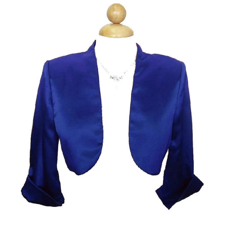 Mid Length Sleeve Royal Blue Satin Bolero Jacket Shrug Denim Fabric Leather Fabric Suede Fabric Mid Length Sleeve Royal Blue Satin Bolero Jacket Shrug Denim Fabric Leather Fabric Suede Fabric
