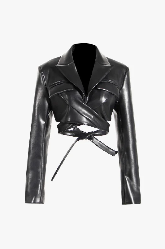 Moto Lapel Strong Shoulder Long Sleeve Wrap Faux Leather Biker Jacket Herringbone Jacket Checkered Jacket Solid Jacket Moto Lapel Strong Shoulder Long Sleeve Wrap Faux Leather Biker Jacket Herringbone Jacket Checkered Jacket Solid Jacket