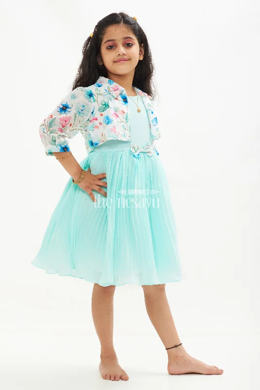 Sky Blue Georgette Pleated Frock with Floral Jacket for Girls Rayon Jacket Velvet Jacket Corduroy Jacket Sky Blue Georgette Pleated Frock with Floral Jacket for Girls Rayon Jacket Velvet Jacket Corduroy Jacket