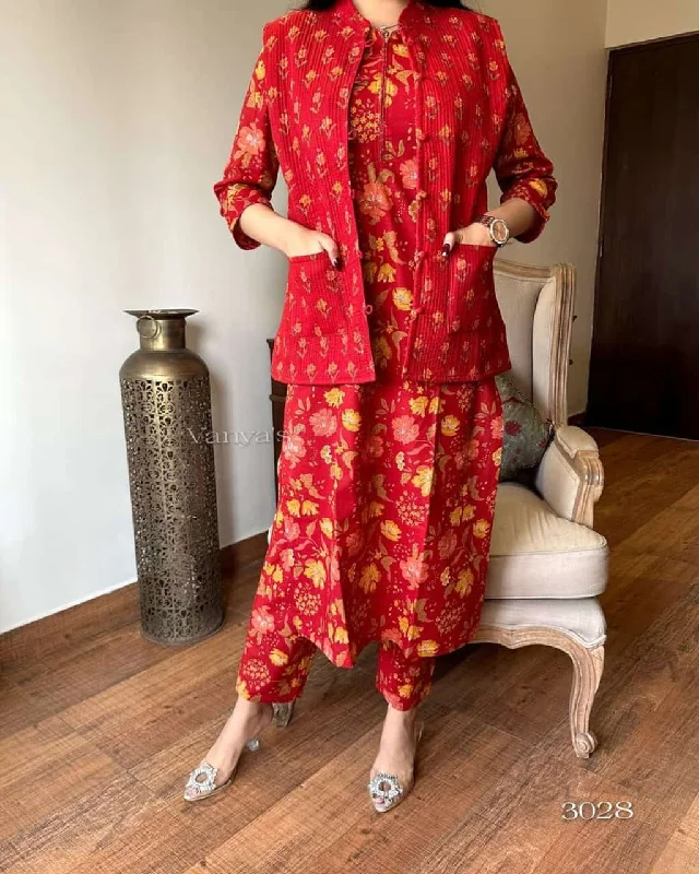 🥶Winter collection of cotton kurti pant set with quilted cotton jacket, (NFRD288) Fleece Jacket Down Jacket Feather Jacket 🥶Winter collection of cotton kurti pant set with quilted cotton jacket, (NFRD288) Fleece Jacket Down Jacket Feather Jacket