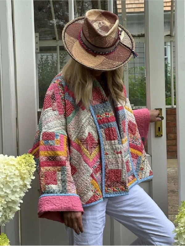 Pink Vintage Print Patchwork Cotton Coats For Woman Casual Loose Long Sleeve Short Jackets Autumn Female High Street Outerwear Satin Jacket Silk Jacket Chiffon Jacket Pink Vintage Print Patchwork Cotton Coats For Woman Casual Loose Long Sleeve Short Jackets Autumn Female High Street Outerwear Satin Jacket Silk Jacket Chiffon Jacket
