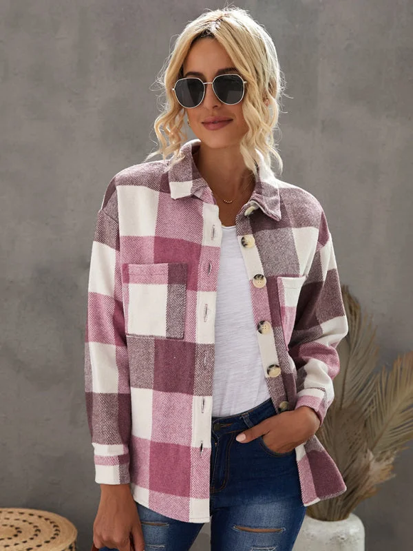 Plaid Shirt Women's New Breasted Pocket Casual Jacket Women Rayon Fabric Velvet Fabric Corduroy Fabric Plaid Shirt Women's New Breasted Pocket Casual Jacket Women Rayon Fabric Velvet Fabric Corduroy Fabric