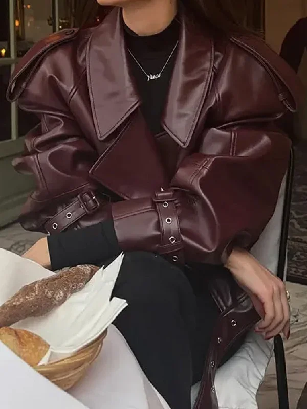 Short Motorcycle style PU Leather Jacket Notch Collar Jacket Peter Pan Collar Jacket Cowl Neck Jacket Short Motorcycle style PU Leather Jacket Notch Collar Jacket Peter Pan Collar Jacket Cowl Neck Jacket
