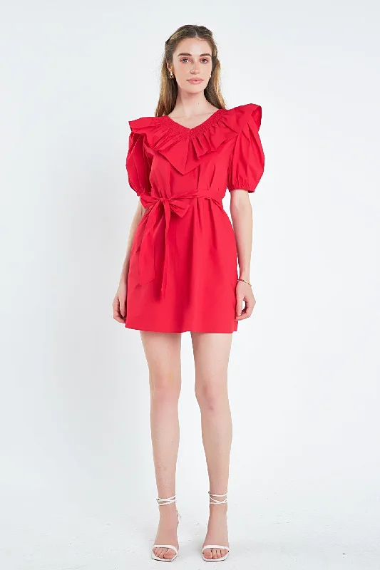 English Factory - Smocked Ruffled Mini Dress Classic Floral Print Mini Dress