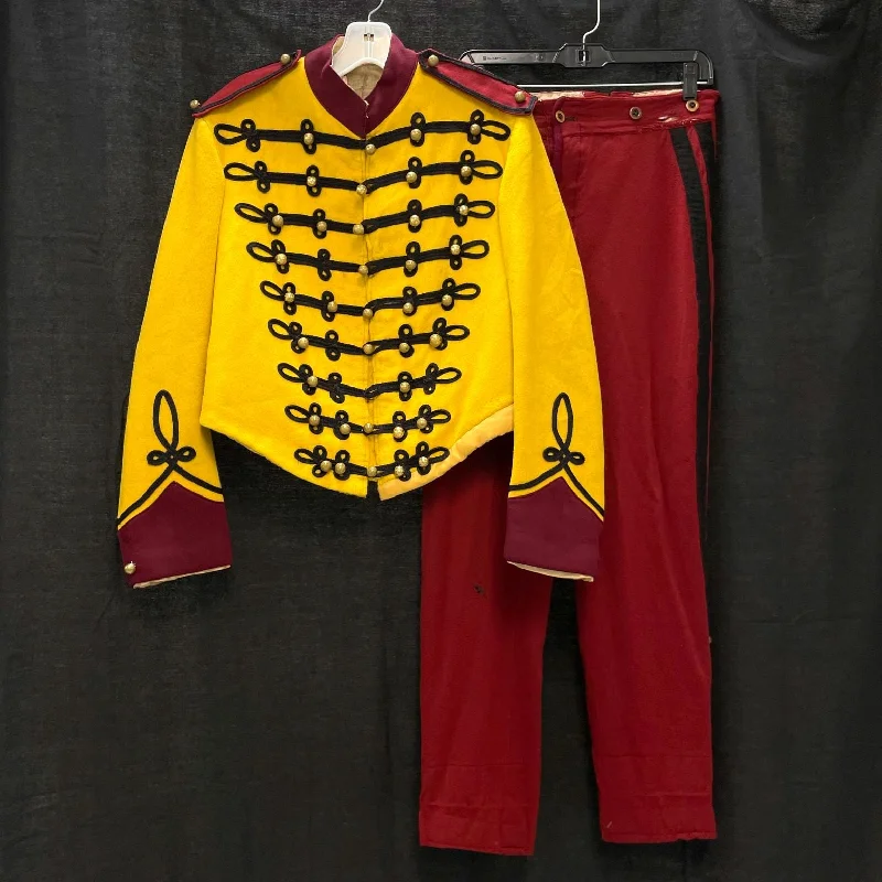 Vintage Yellow & Red Funky 2pc Marching Band Uniform Pants & Jacket 28.5" Waist A-Line Jacket Boat Neck Shawl Collar Vintage Yellow & Red Funky 2pc Marching Band Uniform Pants & Jacket 28.5" Waist A-Line Jacket Boat Neck Shawl Collar