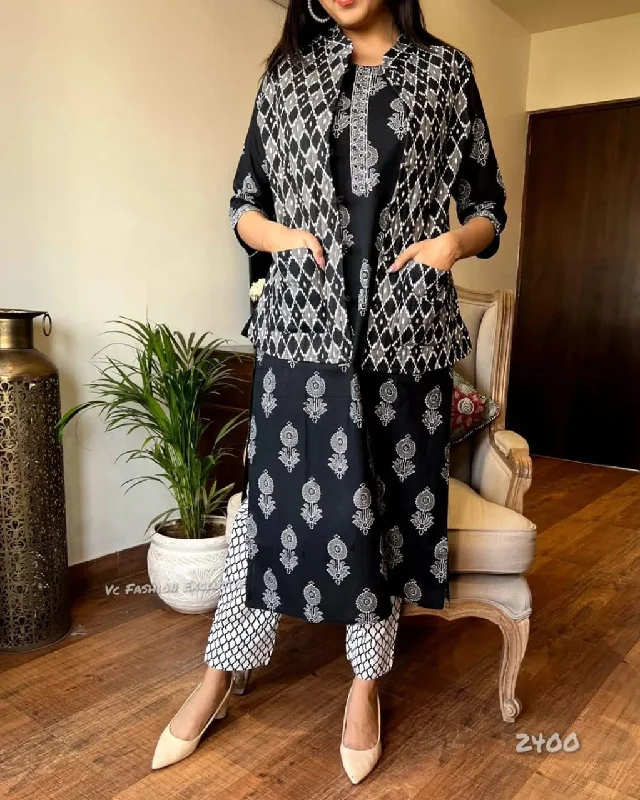 Winter Collection Of Cotton procin print Kurti Pant Set With Quilted cotton jacket Oversized Jacket Tailored Jacket Straight Jacket Winter Collection Of Cotton procin print Kurti Pant Set With Quilted cotton jacket Oversized Jacket Tailored Jacket Straight Jacket
