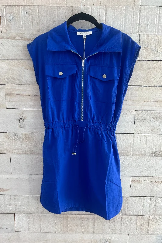 Cap Sleeve Zippered Dress- Blue