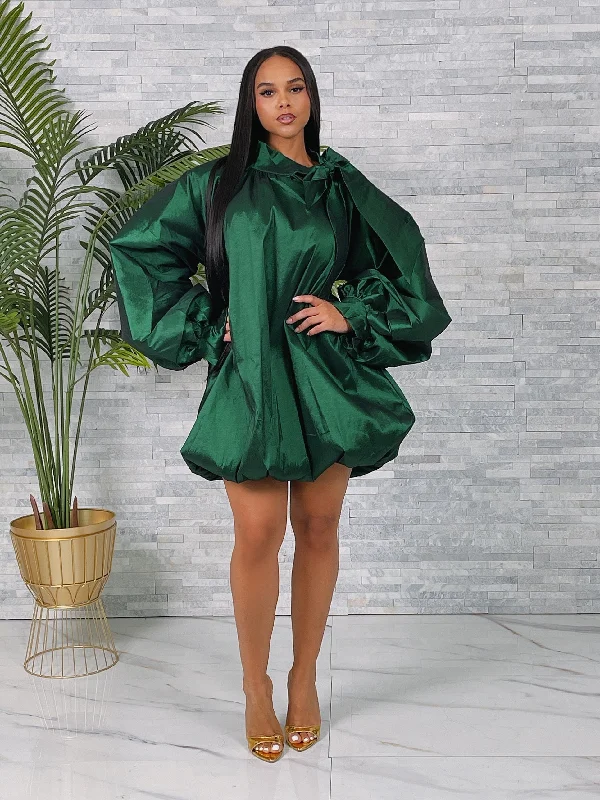HD1980P - SOLID LS BOW NECK BUBBLE DRESS