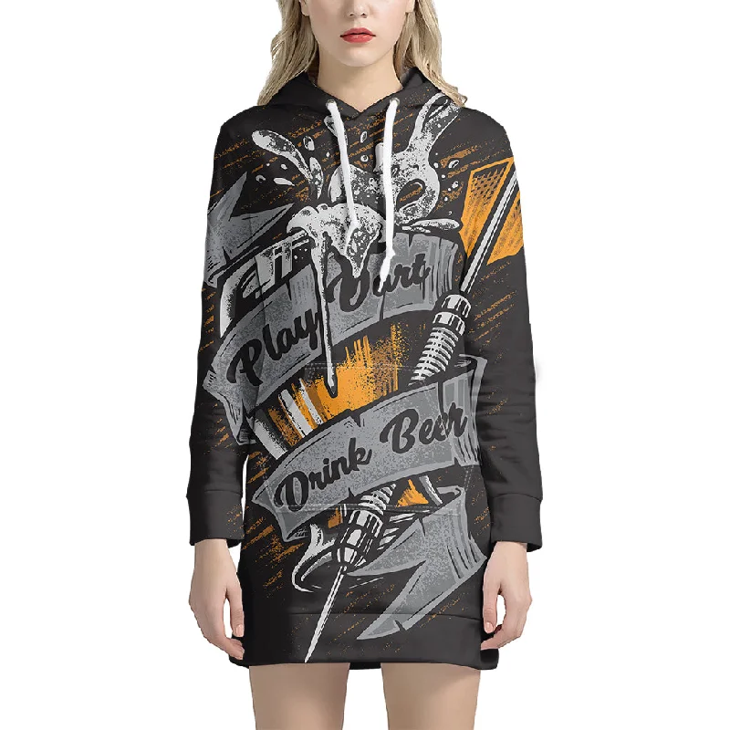 Play Dart Drink Beer Print Pullover Hoodie Dress