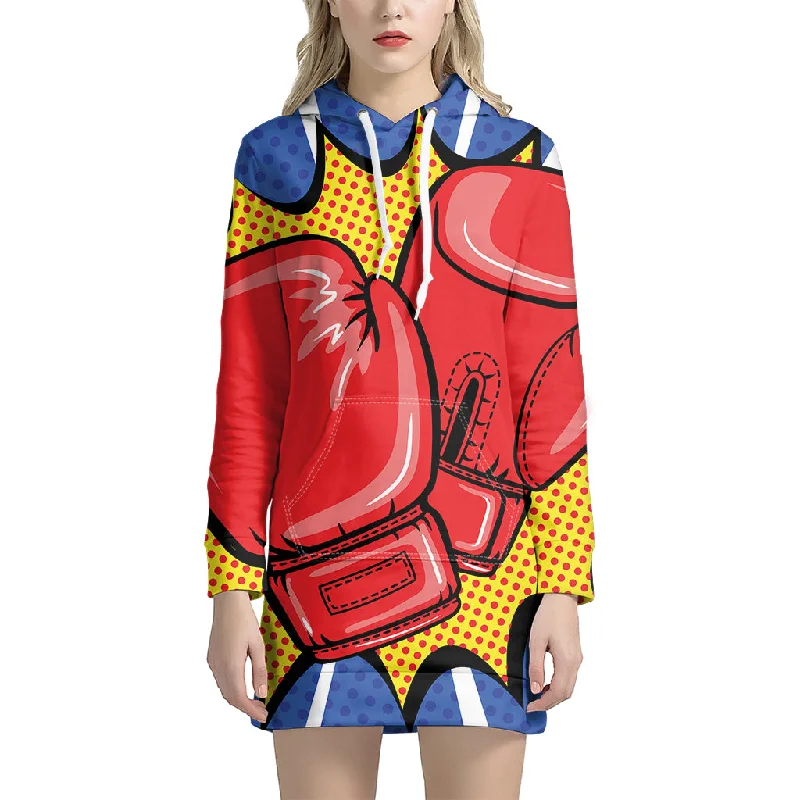 Pop Art Boxing Gloves Print Pullover Hoodie Dress