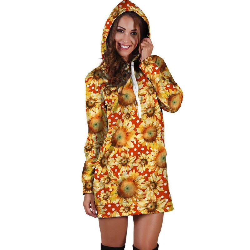 Red Polka Dot Sunflower Hoodie Dress