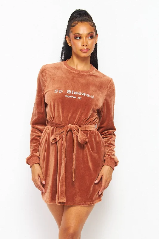 So Blessed Rhinestone Velour Sweater Dress