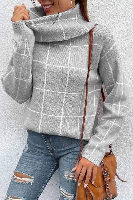 Long Sleeve Drop Shoulder Plaid Side Split Knit Sweater Plaid Sweater Polka Dot Checkered Long Sleeve Drop Shoulder Plaid Side Split Knit Sweater Plaid Sweater Polka Dot Checkered