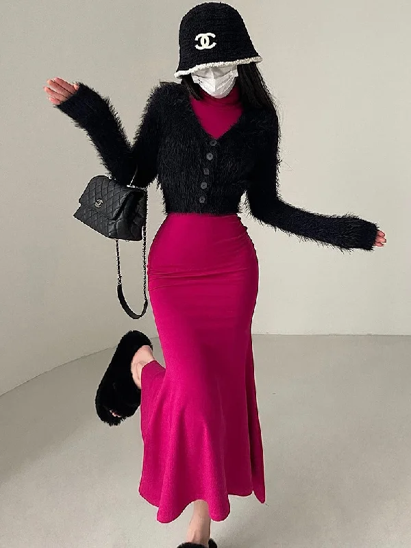Cassandra Solid Color Fluff Long Sleeve Button Up Sweater Collared Crew Neck Turtle Neck Cassandra Solid Color Fluff Long Sleeve Button Up Sweater Collared Crew Neck Turtle Neck
